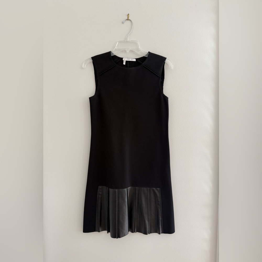 10 Crosby Derek Lam Black Leather Pleated Mini Dress